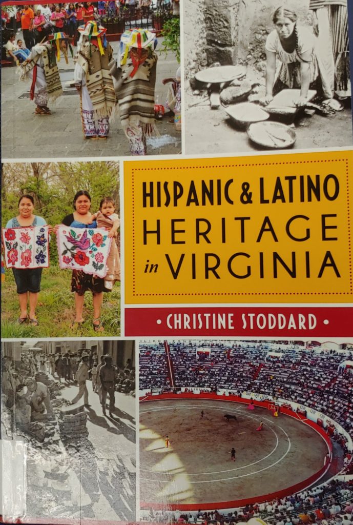 Book cover with collage of photos and title Hispanic & Latino Heritage in Virginia
