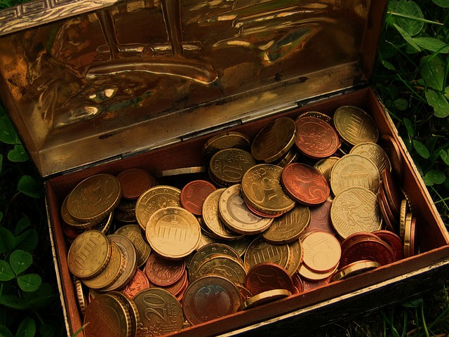 Small box full of coins